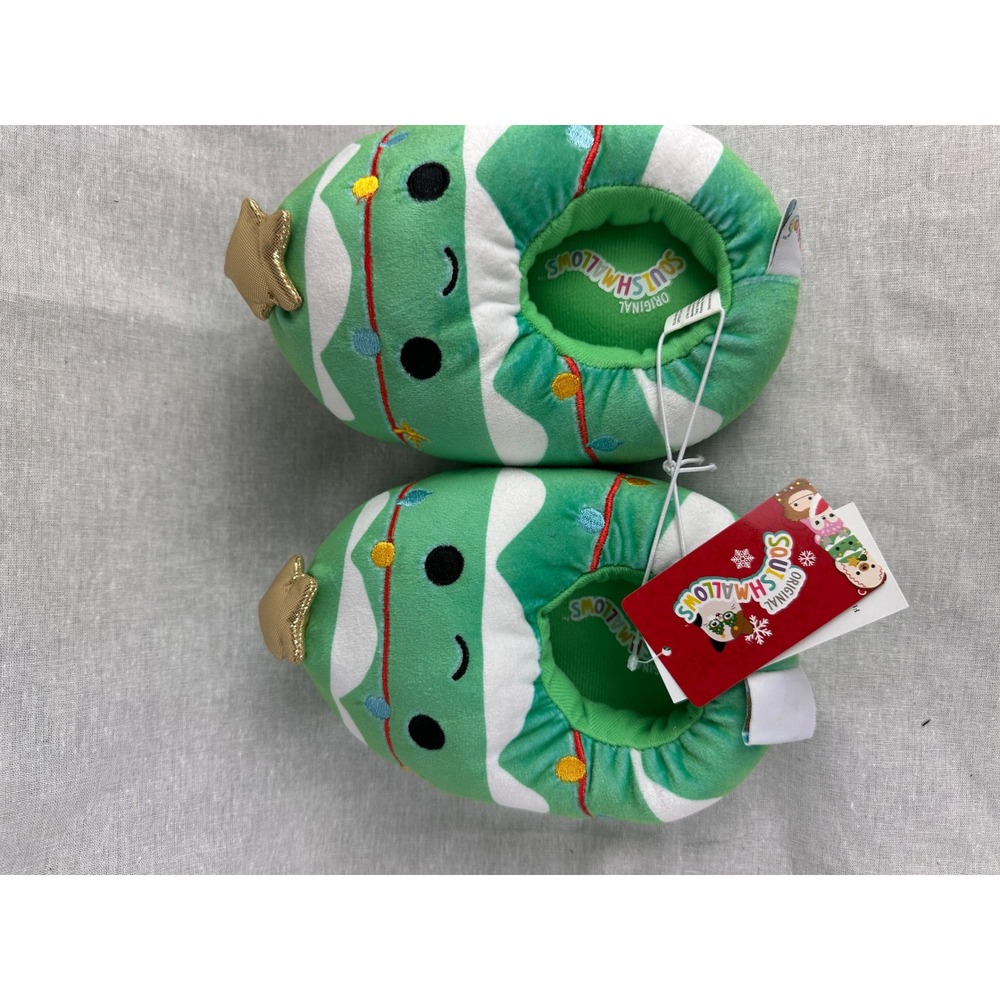 Squishmallow Christmas Tree Plush Slippers Green Holiday Jazwares Size 11/12 NEW